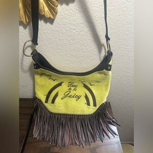 Juicy Couture Vintage Terry Cloth Leather Fringe Shoulder Bag